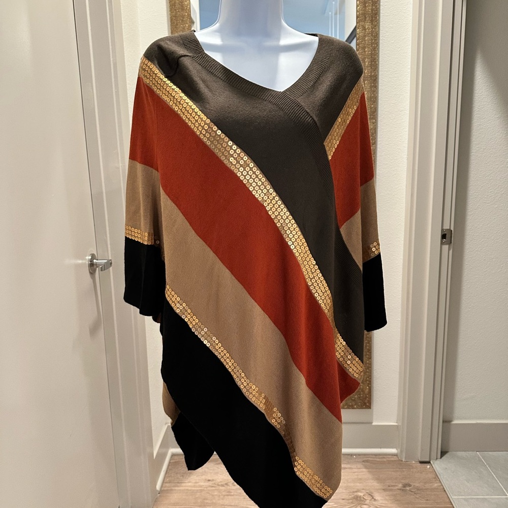 Striped Poncho with Gold Accents